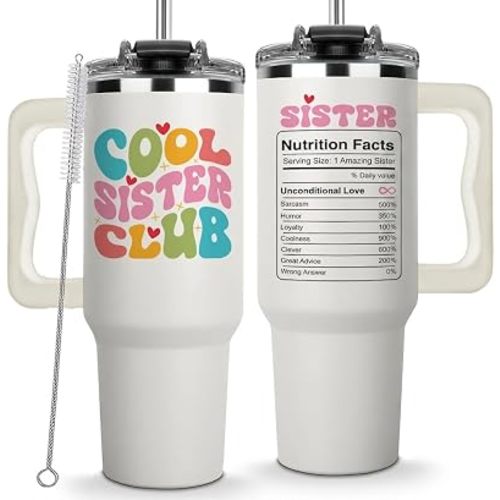 Cool Sister Club Tumbler 40Oz - Big Sis Gift Ideas, Funny Coffee Presents for Her, Cute Sibling Tumbler with Handle for Younger or Older Sisters, Birthday Gifts for Women and Teenage Sis
