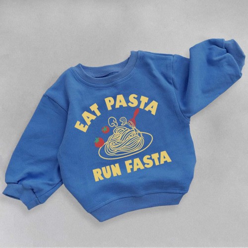 EAT PASTA RUN FASTA Baby & Kids Slogan Blue Sweatshirt