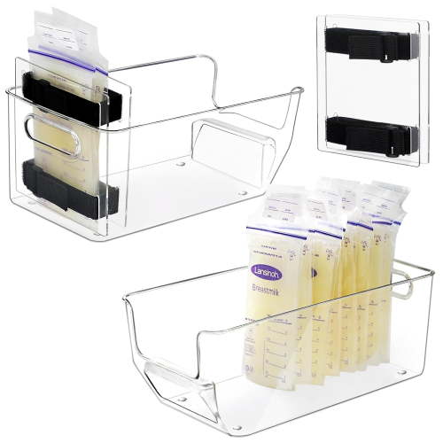 Breastmilk Storage Containers with Breastmilk Freezer Flattener Kit, Widen Breast Milk Storage Bag Organizer for Fridge, Flat Evenly Save Refrigerator Space (2 Containers 1 Set Freezer Flattener)