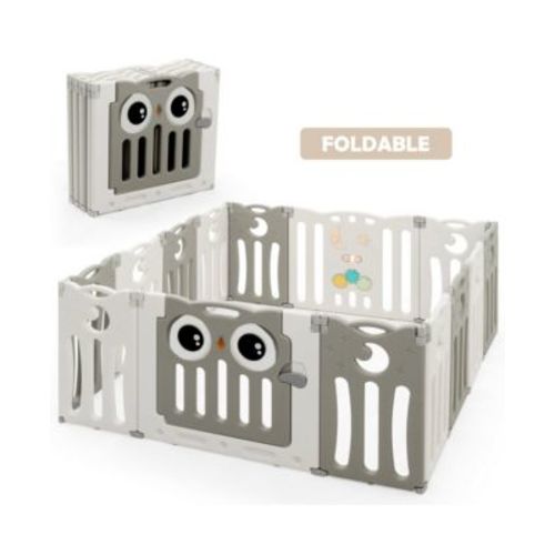 14-Panel Baby Playpen Kids Activity Center Foldable Play Yard w/ Lock Door