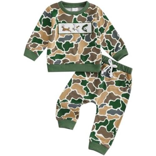 Toddler Baby Boy Hunting Outfit Mallard Duck Long Sleeve Crewneck Sweatshirt and Pants Set 2Pcs Infant Fall Clothes