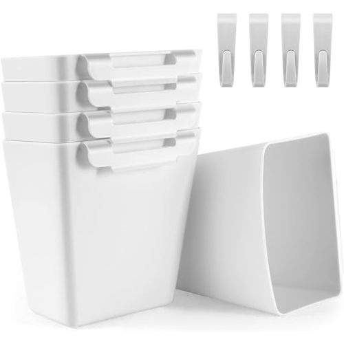5 Pack Hanging Cup Holders, Multipurpose Rolling Cart Accessories Utility Cart Accessories For Art Craft Supplies, Space Saving Hanging Storage Basket Pencil Holder Makeup Organizers (White)