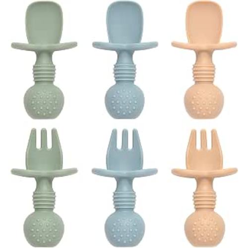 6 Pack Silicone Baby Spoons and Forks Feeding Set, BPA Free