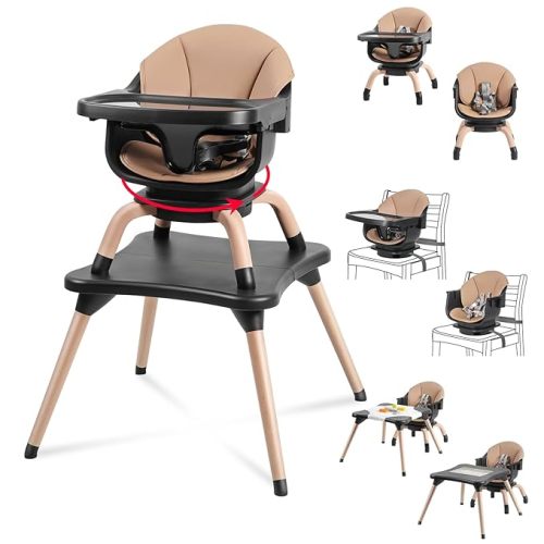 Baby High Chair, 7 in 1 Convertible High Chairs for Babies and Toddlers, Kids Learning Table, Building Block Table, Toddler Dining Chair with 360° Rotating Seat, 5-Point Safety Harness (Black)