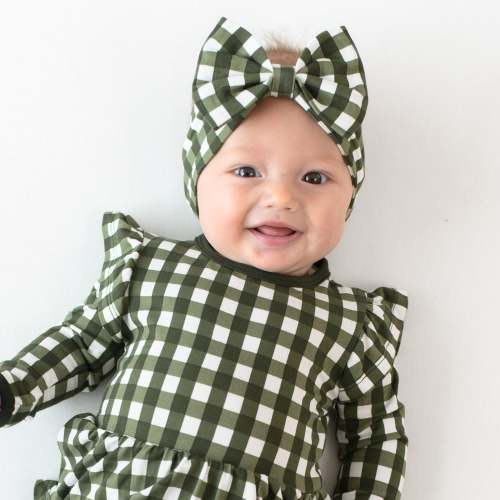 Bow Headband in Gingham Fir
