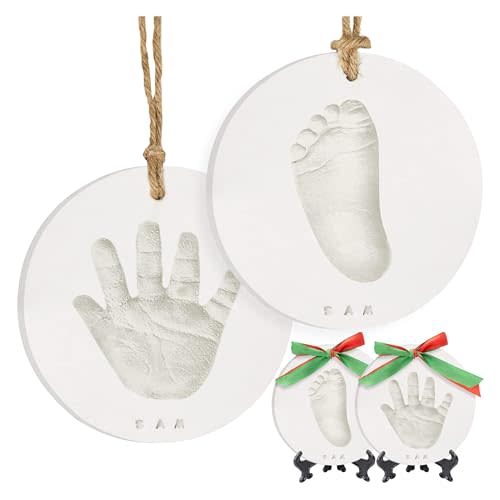 Baby Hand and Footprint Kit Girls, Boys - Personalized Baby’s First Christmas Ornament Kit,Newborn Gifts for New Mom,Cute Shower Gifts for Mother's Day, Easy to Use Handprint Ornaments(Glaze Finish)
