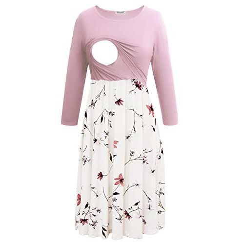Smallshow Women's Maternity Nursing Dress 3/4 Sleeve Dress for Breastfeeding