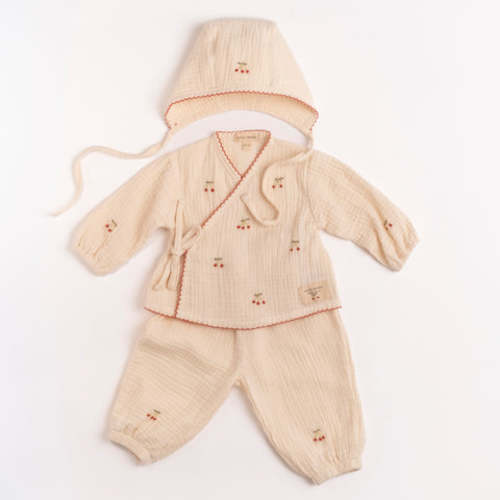 Gauze Bundle Set in Embroidered Cherries