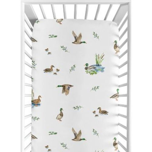 Sweet Jojo Designs Boy, Girl, Unisex/Gender Neutral Baby Fitted Crib Sheet Watercolor Mallard Ducks Multicolor