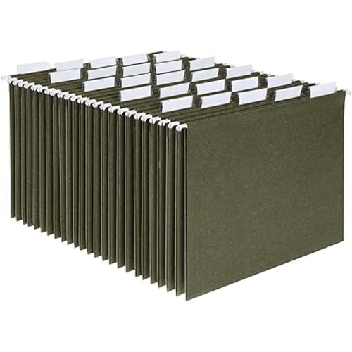 Pendaflex Recycled Hanging File Folders, 25 Pack, Green, Letter Size (8.5" x 11"), 5 Tab Positions, Includes Tabs and Inserts, Eco-Friendly Hanging Files for Office and Document Organization
