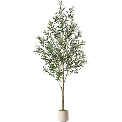 Alupssuc 6FT Artificial Olive Trees, Faux Silk Plant with Lively Artificial Trunk and Lifelike Fruits, Indoor Fake Potted Tree with White Planter for Modern Home Office Living Room Decor