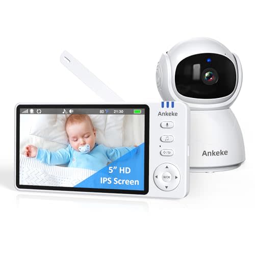 Baby Monitor with Camera and Audio, No WiFi Baby Monitor with 5" IPS LCD Screen, 100-Hour Battery, 1000ft Long Range, 2-Way Talk, Cry and Feeding Reminder, Night Vision and 355°PTZ
