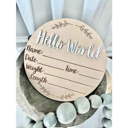 Hello World, Birth Announcement Sign, Newborn Baby Sign, Birth Stats Sign, New Mom Gift, Newborn Photo Prop