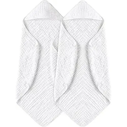 Yoofoss Hooded Baby Towels for Newborn 2 Pack 100% Muslin Organic Cotton Baby Bath Towel with Hood for Babies, Infant, Toddler and Kids, 32x32Inch, Soft and Absorbent Newborn Essential,White-2 Pack