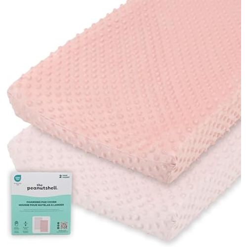 The Peanutshell Minky Dot Diaper Changing Pad Cover - Ultra Soft Baby Mat Cover for Girls, Fits 16” x 32” Changing Table Pads - Pink, 2 Pack