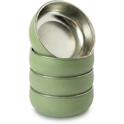 Monkey Proof™ Non-Toxic Stainless Steel Child Bowl 5” with Non-Slip Silicone Shell, (Set of 4 bowls) Unbreakable, Mess Free Feeding for Babies, Toddlers, Kids, BPA free (Sage Green)
