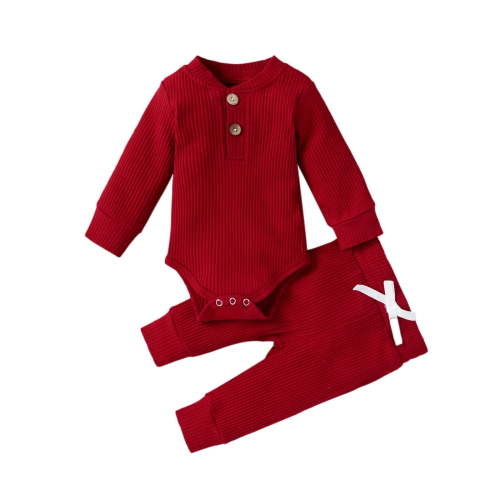Ulanda Toddler Baby Boy Girl Clothes Outfits Ribbed Long Sleeve Pullover Sweatshirts Pants Newborn Girl Outfit Set (Red, 0-3 Months)