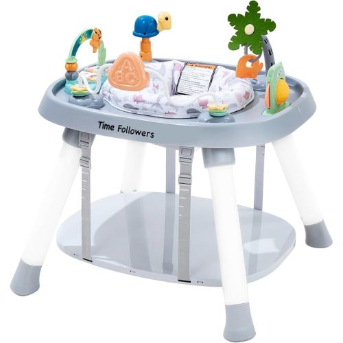 Time Followers® 6-in-1 Baby Activity Center | Jumpers and Bouncers | 4 Stage Grow Stationary Standing Toddler Play Table | Shower Gift | Infant Essential for Baby Ages 6-36Month (Grey)