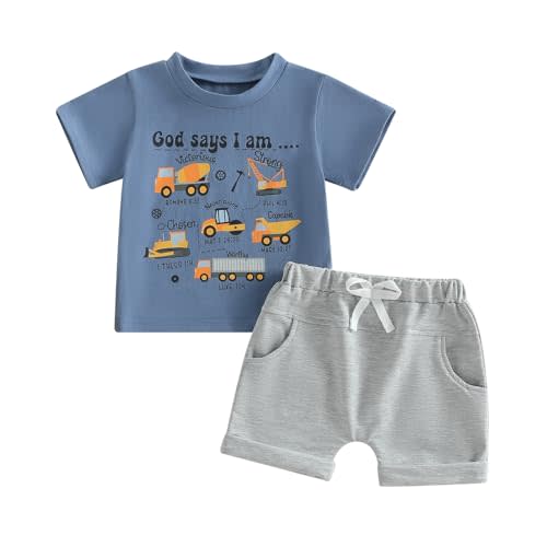 MERSARIPHY Toddler Baby Boy Clothes Trucks Letters Short Sleeve Tops Shirt Casual Shorts Sets 2Pcs 2T 3T 4T Summer Outfit
