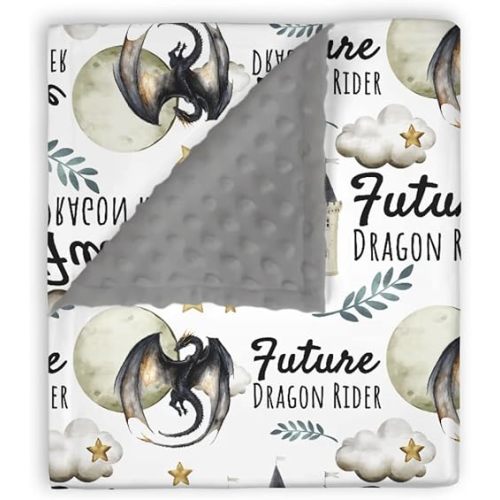 Mink Baby Boys Blankets Future Dragon Rider, Whimsical Black Castle Moon Cloud Star Double Layer Dotted Backing Receiving Swaddle, Newborn Infant Toddler Nursery Crib Bedding Shower Gift 30x40