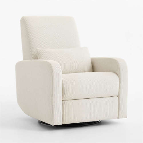 Crate&Kids Kinney Linen Natural Stripe Swivel Glider Power Recliner Nursery Chair