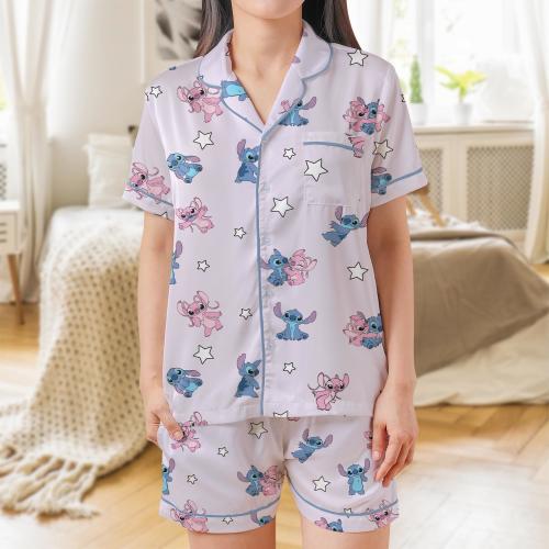 Stitch and Angel Pajama Set, Stitch Couple Sleepwear, Stitch Love, Stitch With Angel Loungewear, Disney Blue Monster, Stitch & Angel Heart