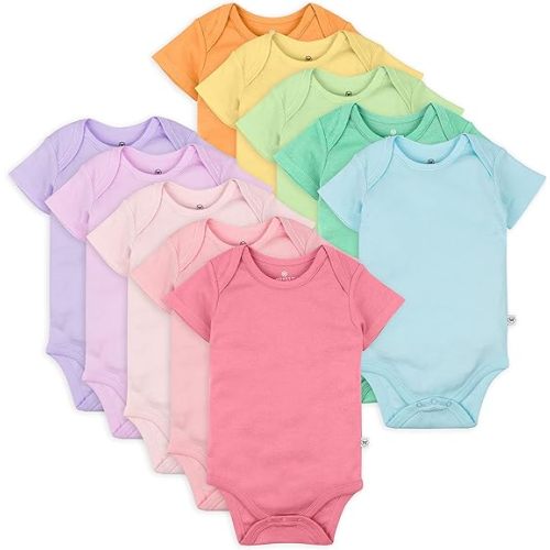 HonestBaby 10-Pack Short Sleeve Bodysuits One-Piece 100% Organic Cotton for Infant Baby Boys, Girls, Unisex