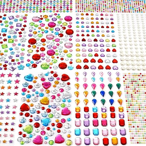 2774pcs Gem Stickers Jewels for Crafts - Self Adhesive Rhinestone Jewel Stickers, Stick on Gems Rhinestones for Crafts, Acrylic Bling Heart Stickers, Craft Supplies for Kids