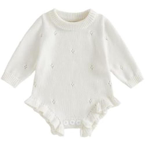 Kupretty Newborn Baby Girl Coming Home Outfit Ruffle Knit Sweater Romper