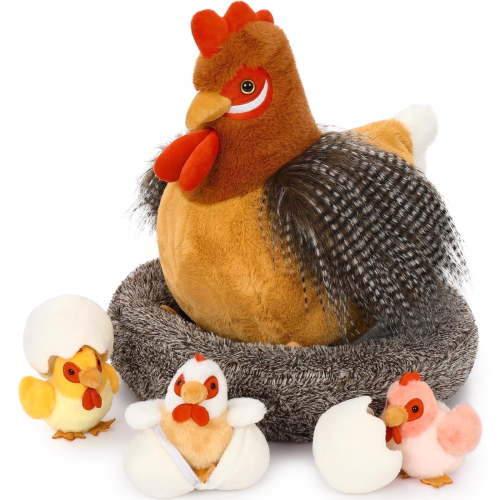 MaoGoLan 8Pcs Chicken Stuffed Animal Set with Eggs and Nest Plush Toy for Kids and Gifts