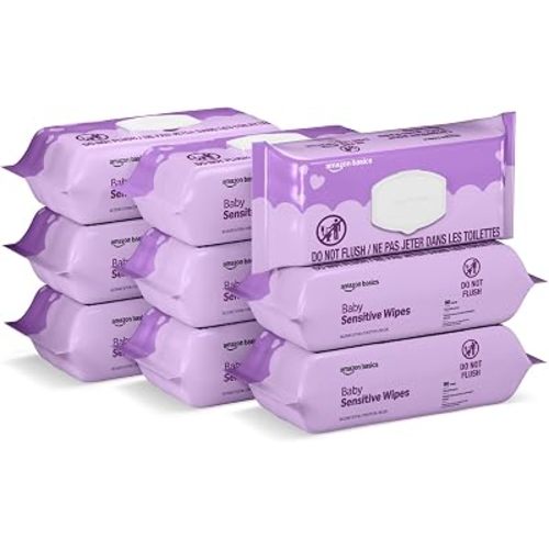 Amazon Basics Baby Wipes, Sensitive, 810 Count, Flip-Top Packs, Pack of 9 (Previously Amazon Elements)