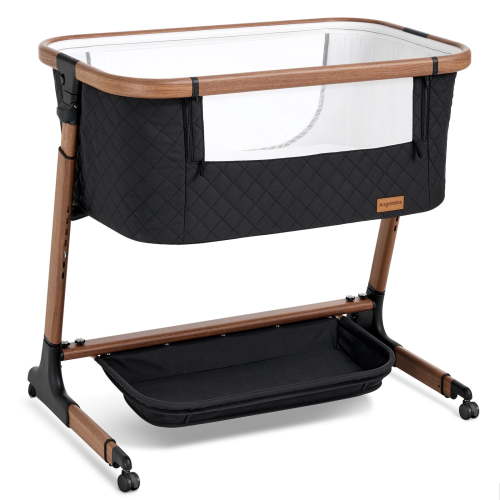 Angelbliss Electric Baby Bassinet Bedside Sleeper, Auto-Rocking Baby Crib with 5 Speeds, 6 Adjustable Heights and Music, Beige