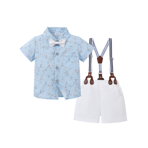 CARETOO Toddler Boy Clothes Formal Outfit Bowtie Dress Shirt Suspender Pants Cotton Fabric 3pcs Set