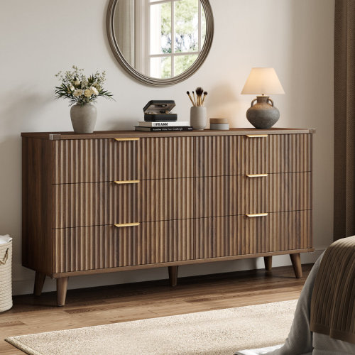 George Oliver 6-Drawer Dresser With Wave-Fluted Panels, Modern Boho Storage Cabinet With Solid Frame And Metal Handles, Versatile Organizer For Bedroom, Living Room, Entryway, Hallway & Closet & Reviews - Wayfair Canada