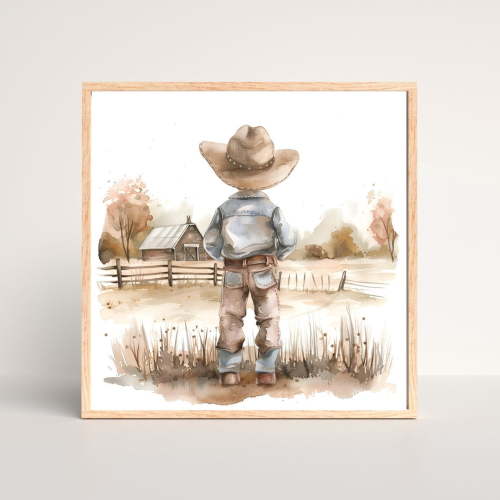 Cowboy Nursery Decor Western Boys Room Wall Art Poster, Unframed Paper Poster 8x10in