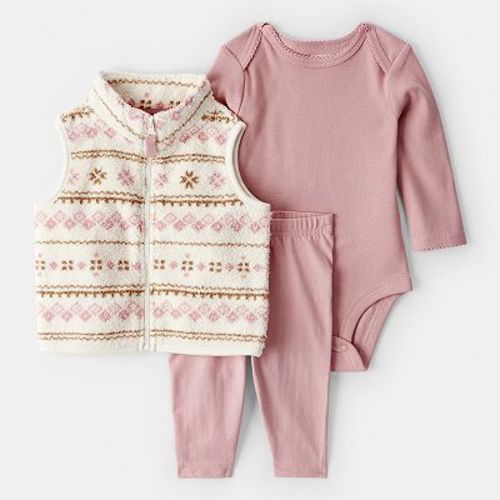 Baby Girl Carter's 3-pc. Fair Isle Sherpa Vest, Bodysuit & Leggings Set