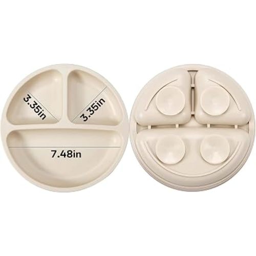 PandaEar 3 Pack Toddler Plates, Silicone Divided Suction Plate for Babies, BPA-Free 100% Food-Grade Silicone Unbreakable Baby Plate (Blue)