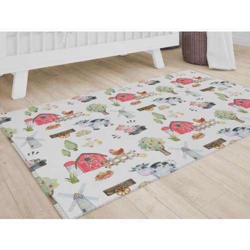 Farm Animal Nursery Rug: Soft Chenille Barnyard Decor