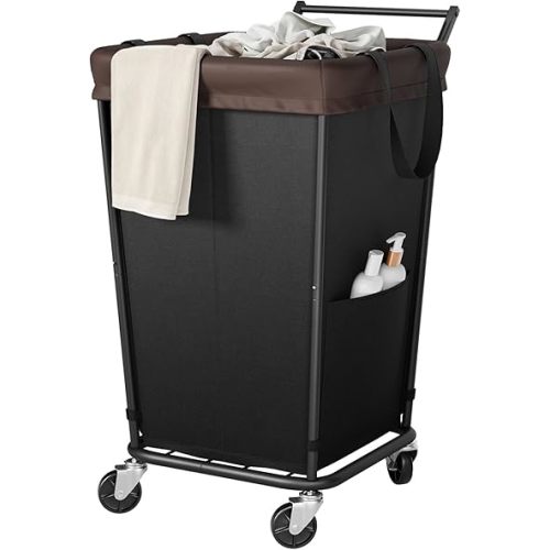 160L Laundry Hamper with Wheels and Handle, 2-Section Rolling Hamper for Laundry, Large Laundry Basket with Wheels, Rolling Laundry Basket Clothes Hamper for Home, Bathroom and Dorm(Black)