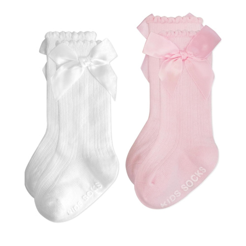 Baby Knee High Socks Girl Non Slip Toddler Stockings Cotton Bow Ruffle Newborn Long Socks Infant Dress Sock 0-6M/6-12M/1-3Y