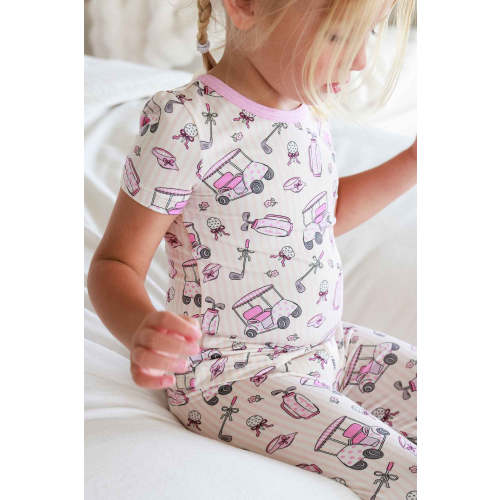 Two-Piece Bamboo Pajamas in Caddie Crew Pink | Caden Lane