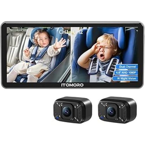 Itomoro Baby Car Camera Dual-Channel 6.8 inch HD 1080P Display with 2 IR Night Vision, Baby Car Mirror Easily Install Car Camera for Baby with Crystal Clear Wide View for Rear Facing Seat