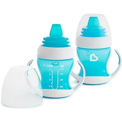 Munchkin® Gentle™ Transition Sippy Trainer Cup, 4 Ounce, 2 Pack, Blue