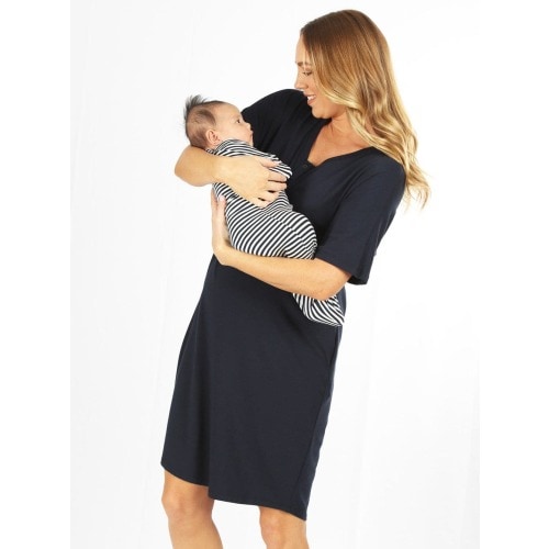 Mama Hospital Nightie with Baby Pouch in Bamboo