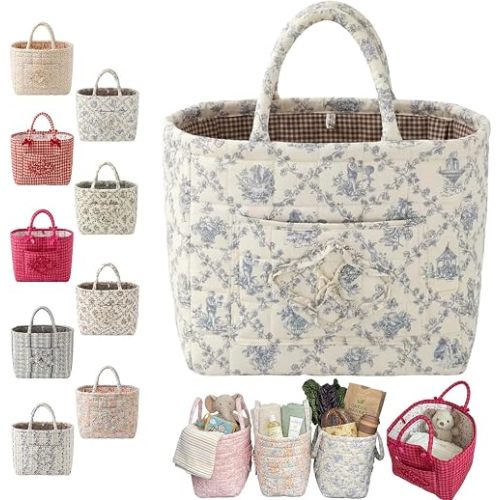 Women's Quilted Diaper Bag Large Capacity Car Storage Basket，05