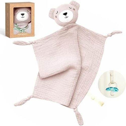 Momcozy Bear Loveys for Babies with Cotton - Soft Security Blanket for Boy or Girl for Self-Soothing On-The-Go-Portable & Anti-Drop Design - Newborn Gift，Must Have（Pink Bear 14 inch）