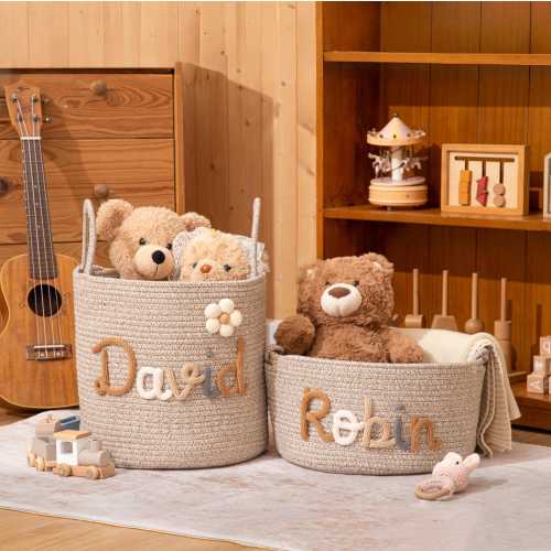 Personalized Handmade Baby Shower Gift Basket , Toy Organizer , Cotton Knitted Nursery Storage basket