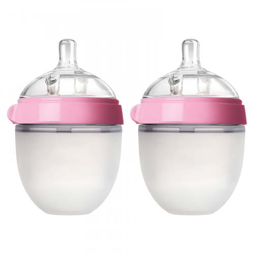 ACDANC Silicone Baby Bottle,Anti-Colic,Natural Feel,Non-Collapsing Nipple,Non-Tip Stable Base,Easy Clean 1-Pack,Pink,5 Oz Bottles for Breastfeeding Babies
