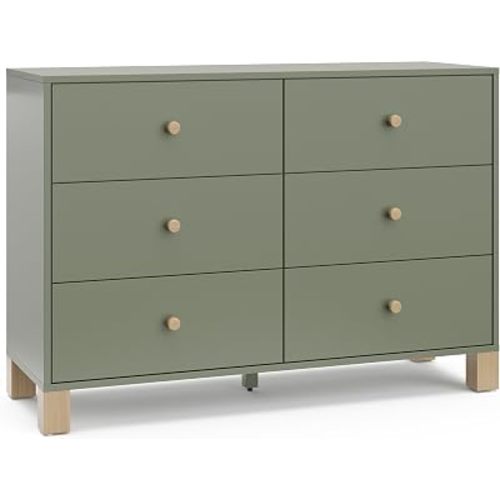 Storkcraft California 6-Drawer Double Dresser, Olive with Driftwood