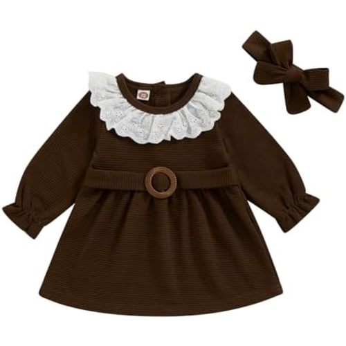 Toddler Baby Girl Dress Ruffle Waffle Knit Long Sleeve Dress Princess Party Dress Fall Winter Outfit